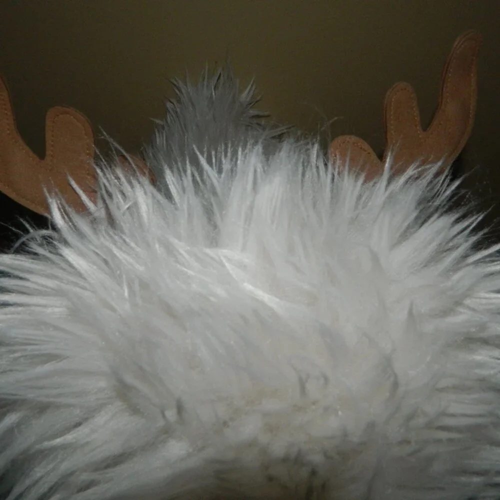 Pottery Barn Luxe Faux Fur Dog w/ Antlers Shaped Pillow Christmas